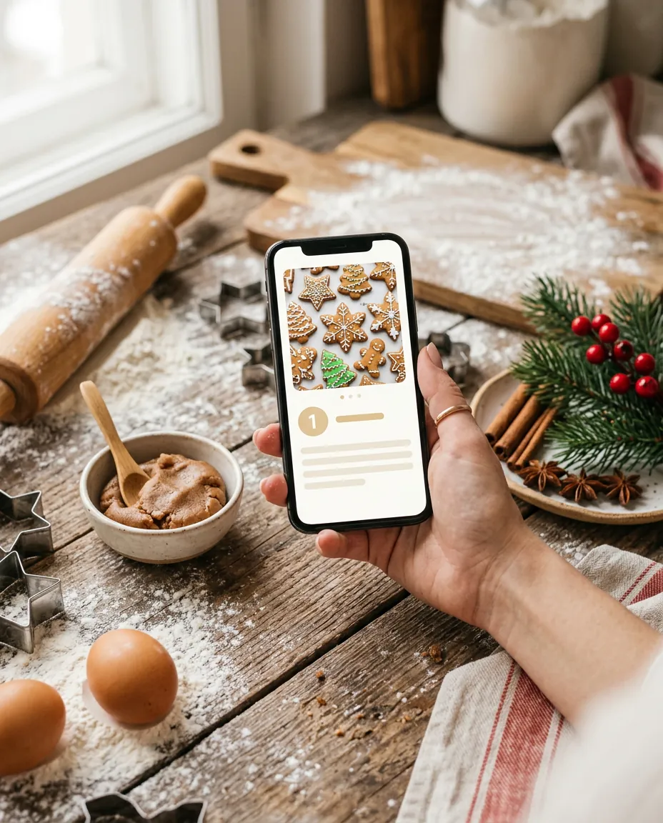 Celular con el paso a paso de galletas navideñas en la app