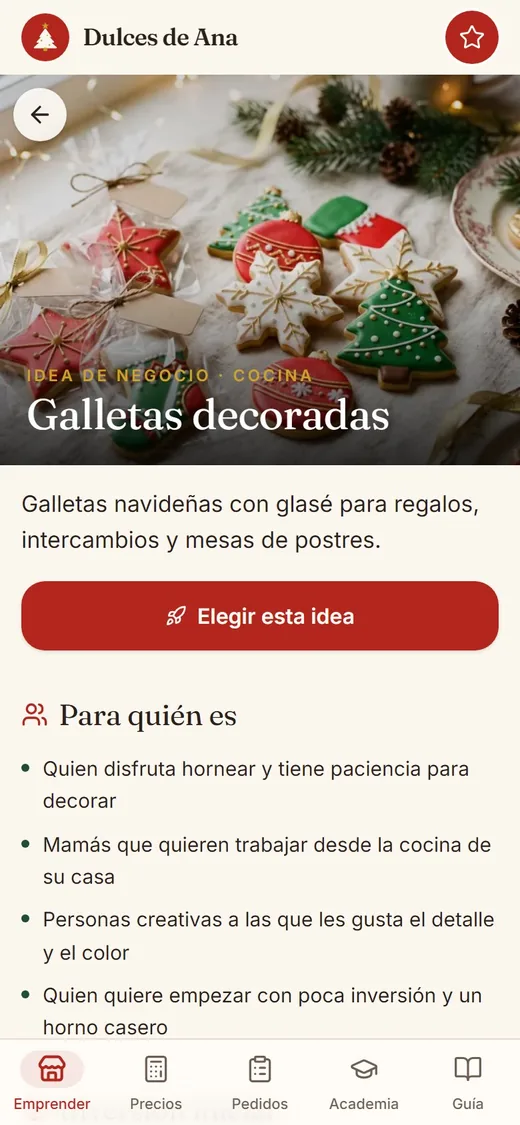Cada idea con sus productos, su inversión y su plan