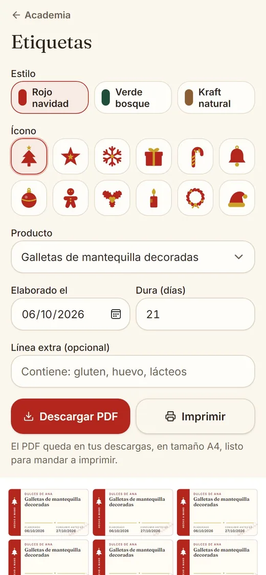 Pantalla de la app: Imprimibles con tu marca